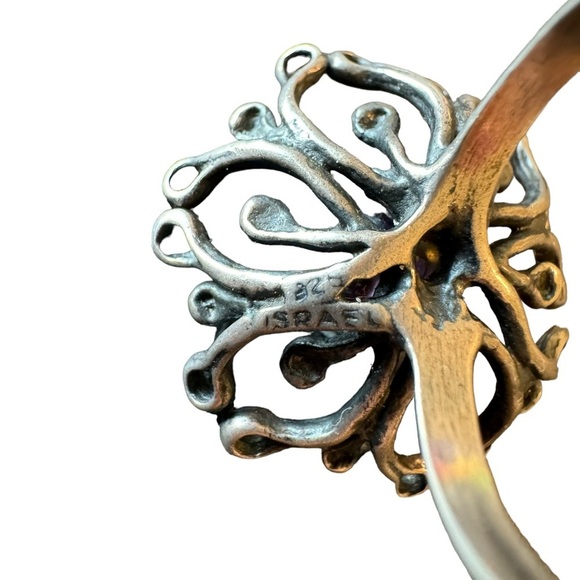 Brutalist Israel Sterling Silver Amethyst Ring Size 7 - Picture 3 of 10